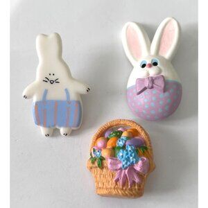 Set Of 3 Hallmark Easter Pins Bunny & Egg Basket Brooches Vintage 1990s